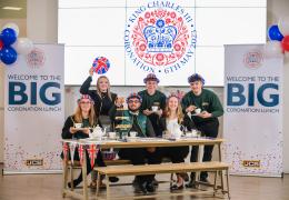Gearing up for the JCB Big Coronation Lunch are Ella Taylor, Libby Hodge, Qazi Mustafa, Jimmy Hopkinson, Rebecca Brooks and Sean Tucker