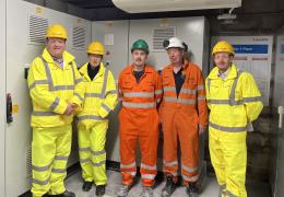 Visiting the site of the successful Longcliffe project (L-R): Mark Wheddon, University of Derby, head of delivery – Green Entrepreneurs Programme; Maria Marsden, University of Derby, project delivery & monitoring officer – Green Entrepreneurs Programme; James McDonald, Longcliffe’s control systems engineer; Mark Whittaker, Longcliffe’s operational improvements manager; and Karl Apps, Derbyshire County Council assistant director for sustainable growth