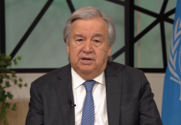 UN Secretary General António Guterres speaking to the GCCA conference via video