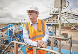 Andy Burnham, Mayor of Greater Manchester, at the NRE Aggregates recycling facility in Salford