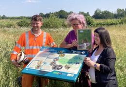 Quarry Life Award winners Lucy Hawker from Dunsmore Living Landscapes, a Warwickshire Wildlife Trust-led project, and teacher Hannah Griffith from St Margaret’s Primary School, Wolston, pictured with Smiths quarry manager Stuart Parker, who helped their ‘Quarry Life Trail’ vision come to life at Wolston Fields Quarry