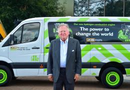 JCB chairman Anthony Bamford, who is leading the company’s £100 million hydrogen engine project, with the hydrogen-powered Mercedes Sprinter van
