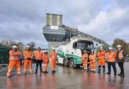 The new iONTRON electric truckmixer at Aggregate Industries’ Coleshill Readymix plant in Birmingham