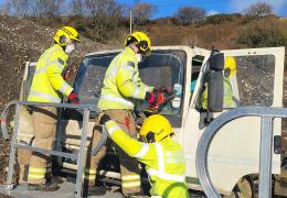 Hampshire and Isle of Wight Fire and Rescue Service practising cutting techniques at WBM’s St George’s Down headquarters