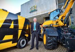 AA President Edmund King OBE pictured with an AA van and a JCB Pothole Pro outside the motoring association’s HQ in Basingstoke