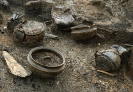 Some of the Bronze Age artefacts found at Must Farm. Photo: Dave Webb, Cambridge Archaeological Unit (CAU)