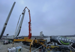 The rolling bascule Gullwing Bridge under construction in Lowestoft