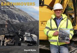 Left: Book front cover showing a P&H 4100XPB rope shovel at Black Thunder Mine, Wyoming; Right: The author, David Wylie, with his new book