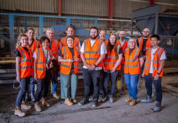 Liz Gilligan and Sam Clark (centre) with the Material Evolution team