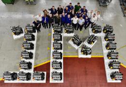Employees at JCB Power Systems in Foston, Derbyshire, celebrate the production of JCB’s one-millionth engine