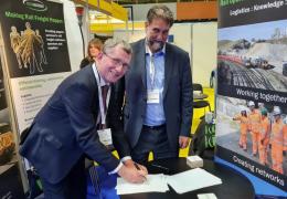 L-R: Neil Sime, managing director of Victa Railfreight, and Mark Grimshaw-Smith, rail and sea manager at Cemex UK
