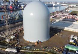 The 45m tall x 32m diameter dome silo will eventually store 30,000 tonnes of cement