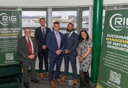 L-R: Tudor Evans OBE, Plymouth City Council leader; Oscar Milverton Gatta, co-founder and chief technical officer of Recycle it Global; Paul Nicholls, co-founder and chief executive officer of Recycle it Global; Julian Chenoweth, co-founder and chairman of Recycle it Global; and Nina Sarlaka, inward investment and enterprise manager for Plymouth City Council