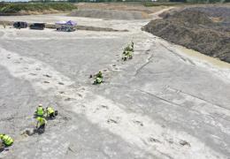 Excavation of the dinosaur tracks at Dewars Farm Quarry. Photo: University of Birmingham
