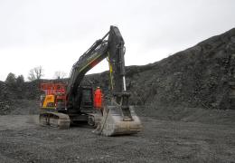 Tarmac’s new-generation Volvo EC500 crawler excavator at Dolyhir Quarry