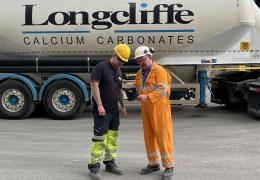 L-R: Michael Mosely, warehouse and planning team leader at IKO, and Longcliffe driver Chris Pugh