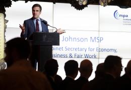 Daniel Johnson MSP, Shadow Cabinet Secretary for Economy, Business and Fair Work, speaking at the launch of ‘The Economic Contribution of Primary Aggregates in Scotland’ report. Photo: David Cheskin