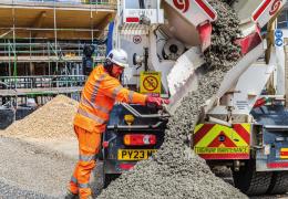 Concrete being poured from a truckmixer
