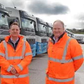 Celebrating the new fleet, logistics manager James Hopkinson (left) with Longcliffe managing director Paul Boustead