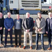 Metso Outotec officials Adam Benn (left) and Anthony Bouvié (second right) pictured with a group of McHale Plant Sales officials during a visit to their Dublin base ahead of the announcement by Metso Outotec to extend their distribution remit to include England, Scotland and Wales. Pictured with them are (left to right) Darragh O Driscoll (head of business development), Tim Shanahan (director), Denis McGrath (sales director) and Anthony Ryan (after-sales director) 