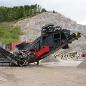 SBM demonstrating their new REMAX 600 track-mounted impact crusher at Ramasau Quarry