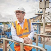 Andy Burnham, Mayor of Greater Manchester, at the NRE Aggregates recycling facility in Salford