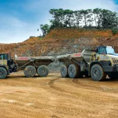 The RA40’s calibrated balance of power and gearing allows the haulers to handle the tough terrain at Atlas Quarries' Brynderwyn site