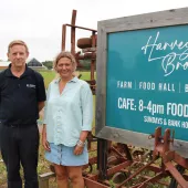 Jemma Brown (right) and Steve Burton with the restored field behind them