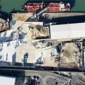 Aerial view of Brett Aggregates’ newly opened deep-water wharf in Portsmouth