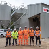 Pictured (L-R): Peter Andrew, group director, Hills Quarry Products; Adrian Clarke, Wilmington site owner and franchisee; Nick Tregale, concrete plant manager; Grant Carter, concrete operations assistant; Terry Newsham, commercial business manager; and James Cooke, divisional director, Hills Quarry Products