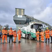 The new iONTRON electric truckmixer at Aggregate Industries’ Coleshill Readymix plant in Birmingham