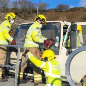 Hampshire and Isle of Wight Fire and Rescue Service practising cutting techniques at WBM’s St George’s Down headquarters