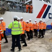 Students going aboard ‘Cemex Go Innovation’, the company’s flagship marine aggregates dredging vessel