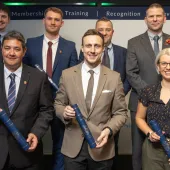 Top row (L-R): Jordan Eccles, Lewis Malone, John Bright, Adam Baker; Bottom row (L-R): Gregg Loan, Haydn Griffiths, Sallie Antill