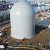 The 45m tall x 32m diameter dome silo will eventually store 30,000 tonnes of cement