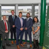 L-R: Tudor Evans OBE, Plymouth City Council leader; Oscar Milverton Gatta, co-founder and chief technical officer of Recycle it Global; Paul Nicholls, co-founder and chief executive officer of Recycle it Global; Julian Chenoweth, co-founder and chairman of Recycle it Global; and Nina Sarlaka, inward investment and enterprise manager for Plymouth City Council