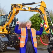 Future of Roads Minister Lilian Greenwood MP with the JCB Pothole Pro