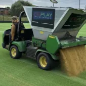 Replay Maintenance laying down Holcim UK’s ProPitch 2EW sports sand containing a proportion of recycled material