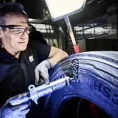 A Rema Tip Top truck tyre repair in progress
