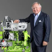 JCB chairman Anthony Bamford with one of the company’s hydrogen engines