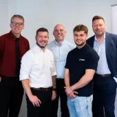 L–R: Andy Lees (senior director of curriculum, innovation, and construction at BMet), Howard Reid (lead fitter with Cemex UK), Christian Vale (senior operations manager at Cemex UK), George Howell (apprentice fitter with Cemex UK), and Lex Russell (materials managing director at Cemex UK)