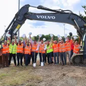 Members of the GRS team with Martin Riley (yellow vest) at the Mousehole AFC ground-breaking ceremony 