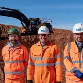 L–R: Anthony Allday, quarry manager; Sam Duggan, SMT site solutions business manager; and James Smith, SMT aftermarket business analyst