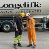 L-R: Michael Mosely, warehouse and planning team leader at IKO, and Longcliffe driver Chris Pugh