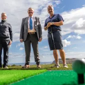 L-R: Greg Fitzmaurice, Hunley Golf Club's general manager, with Scott Bros directors Bob Borthwick and Peter Scott on the newly designed driving range