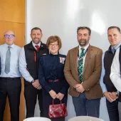 L–R: Steve Huntley, divisional managing director, Hills Quarry Products; Alex Henderson, company secretary; Mark Tinson, divisional managing director, Hills Homes; Dame Sarah Troughton, Lord Lieutenant of Wiltshire; Neil Pollard, divisional managing director, Hills Waste Solutions; Ed Dodd, chief executive; and Mike Hill, chairman