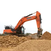 Heritage Quarry Group’s new Develon DX490LC-7 crawler excavator in action at Skillington Quarry