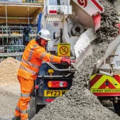 Concrete being poured from a truckmixer