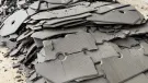 The pressed silt cakes produced by SunAggregates’ new filter press at their site in Thetford