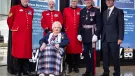Eileen Lavery, aged 99, pictured at today’s ceremony with (left to right) Chelsea Pensioners Ted Fell, Mick Skerratt, and Barry Prior, HM Lord-Lieutenant of Staffordshire Sir Ian Dudson, and JCB deputy chairman George Bamford